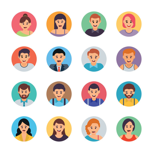 Különböző avatarok lapos ikonok beállítása  - Vektor, kép