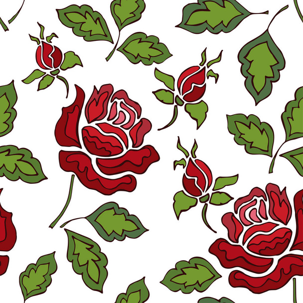 Χρώμα μοτίβο δαντέλα χωρίς ραφές με τριαντάφυλλο. Επανάληψη floral φόντο με κόκκινα τριαντάφυλλα - Διάνυσμα, εικόνα