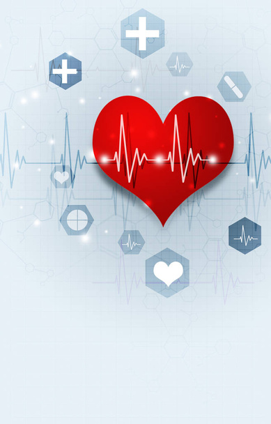 Soyut tıbbi illüstrasyon kırmızı kalp ve EKG darbe ile - Fotoğraf, Görsel