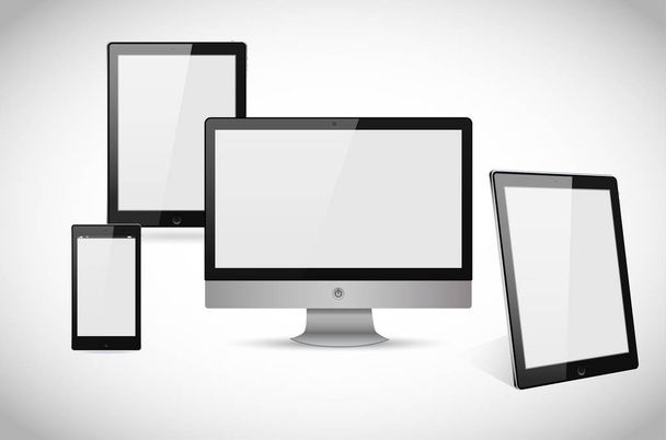 Realistic computer, laptop, tablet and smartphone vectors isolated on white - Vector, Image