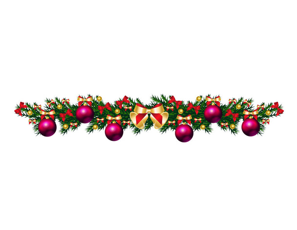 Merry Christmas card sjabloon met kleur ballen op vurenhout  - Vector, afbeelding