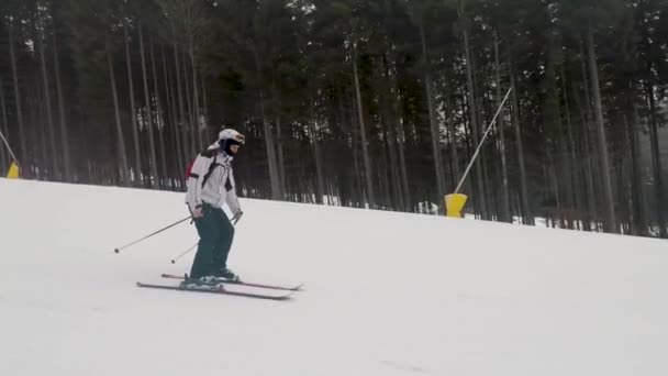 skier skiing on ski slope on winter day - Footage, Video