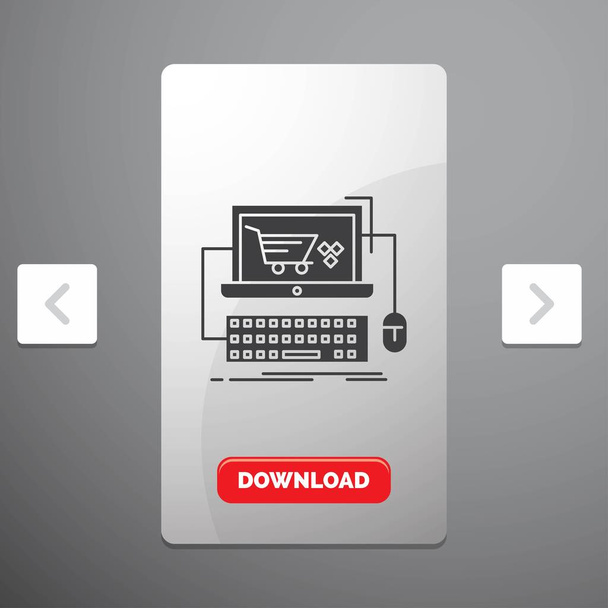 Cart, online, shop, store, game Glyph Icon in Carousal Pagination Slider Design & Red Download Button - Vektor, kép