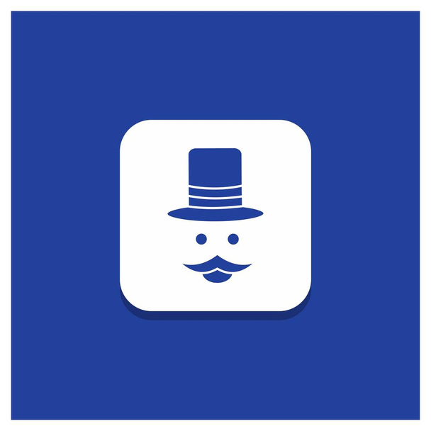 Botón redondo azul para bigote, Hipster, movember, hat, men Glyph icon
 - Vector, imagen