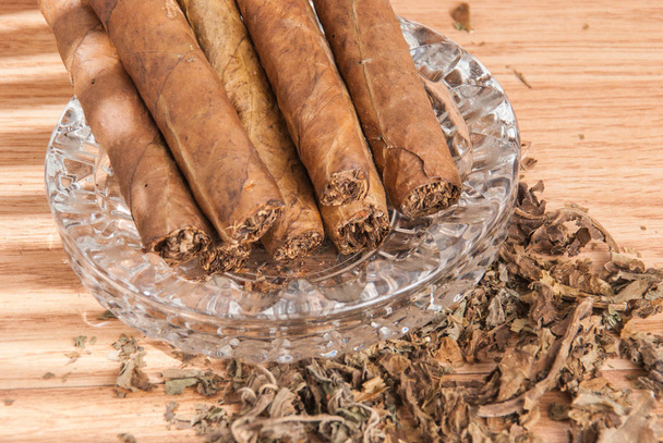 tobacco on wooden background - Photo, Image