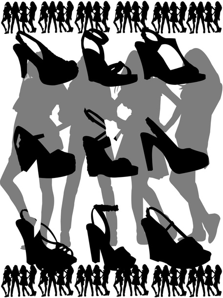 Silhouettes woman with shoes - Vector, Image