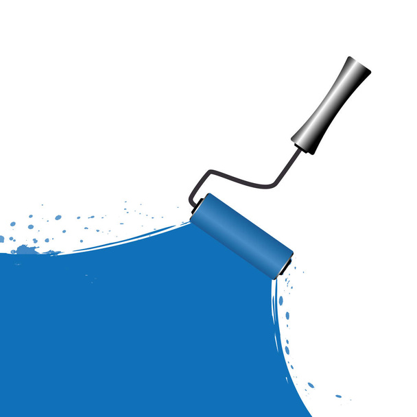 blue painting with roller on white background - Vector, Image