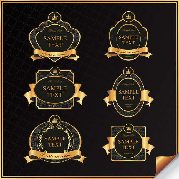 Set vettoriale vintage di etichetta cornice nera con elementi in oro
 - Vettoriali, immagini