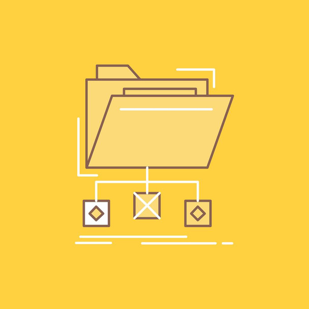 backup, data, files, folder, network Flat Line Filled Icon. Beautiful Logo button over yellow background for UI and UX, website or mobile application - Vecteur, image