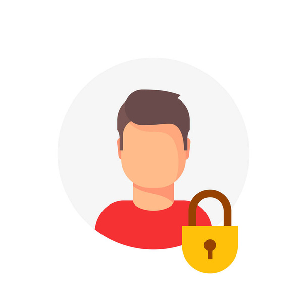 Compte personnel protection privée ou icône vectorielle verrouillée, profil de personne de dessin animé plat protégé avec verrouillage fermé, compte d'utilisateur bloqué, icône d'utilisateur privé, données sûres ou sécurisées, accès refusé
 - Vecteur, image