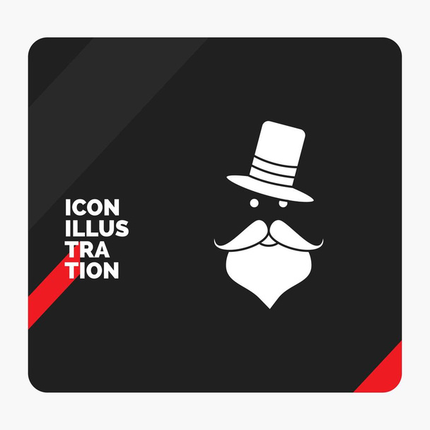 Bajusz, csípő, movember, piros és fekete kreatív bemutató háttér Télapós, kalap karakterjel ikon - Vektor, kép