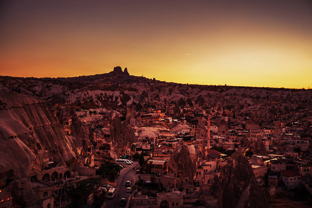 Sunset in Cappadocia. Amazing mountain landscape in central Turkey. - Photo, Image