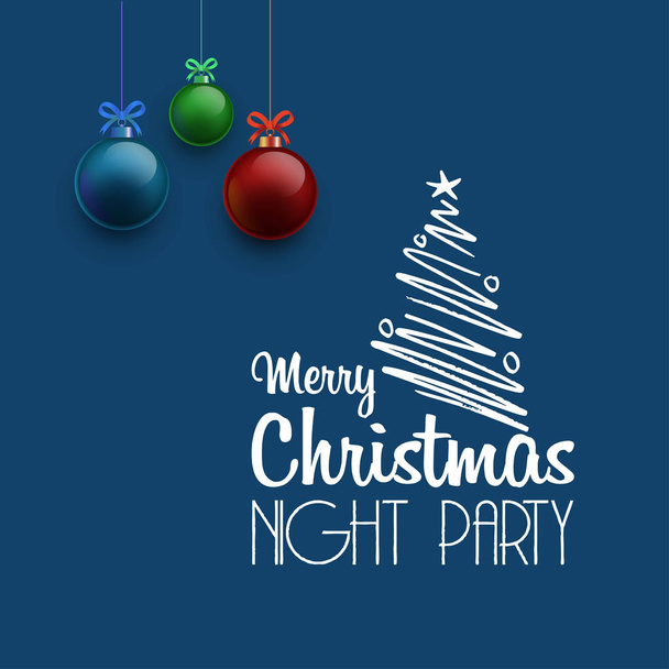 Merry Christmas Night Party haning Ball background - Vector, Image