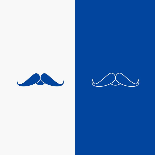 μουστάκι, Hipster, movember, αρσενικό, άνδρες γραμμή και Glyph web κουμπί σε μπλε χρώμα κατακόρυφοs σημαία για Ui και Ux, ιστοσελίδα ή εφαρμογή για κινητά - Διάνυσμα, εικόνα