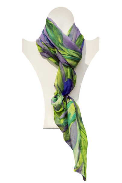 Stylish colored patterned silk scarf, neckerchief isolated on white background - Fotó, kép
