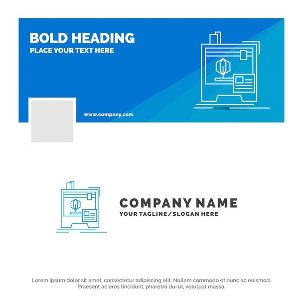 Mavi iş Logo şablonu için 3d, boyutlu, makine, yazıcı, yazdırma. Facebook Timeline Banner tasarımı. vektör web banner arka plan illüstrasyon - Vektör, Görsel