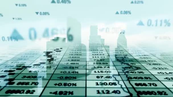 Financiële indicatoren op de achtergrond van de moderne stad - Video