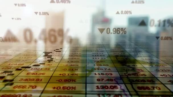 Financiële indicatoren op de achtergrond van de moderne stad - Video
