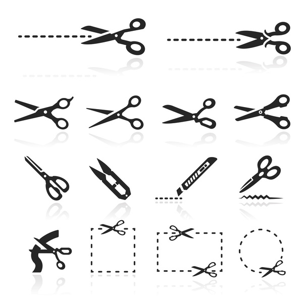 Набор икон с ножницами
 - Вектор,изображение