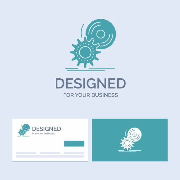cd, disc, install, software, dvd Business Logo Glyph Icon Symbol for your business. Turquoise Business Cards with Brand logo template. - Vector, Image