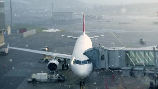 Самолет в аэропорту в снежную погоду
 - Кадры, видео