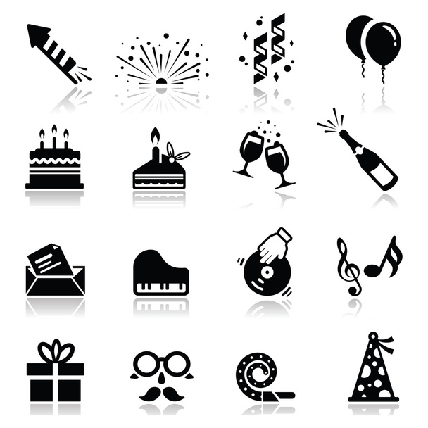 Iconos establecen cumpleaños y celebración
 - Vector, Imagen