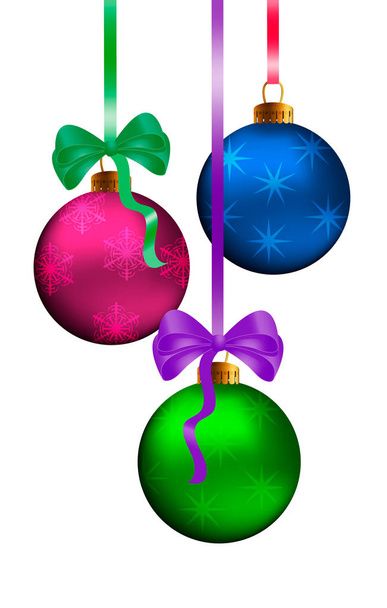 PF 2019, στοιχείο του σχεδιασμού ευχετήρια κάρτα Χριστουγέννων με ρεαλιστική ροζ και μπλε διακοσμημένο λαμπερά μπάλα, γυαλί 3d Ψιμύθια κρέμονται κορδέλα μετάξι. Εικονογράφηση διάνυσμα. Απομονωμένα σε λευκό φόντο. - Διάνυσμα, εικόνα