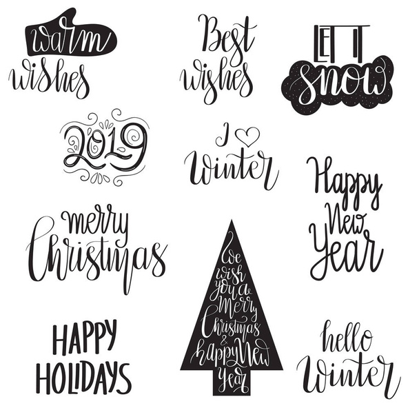 Vector  Christmas Letterings.  Merry Christmas. Happy new year. Let it Snow. Best Wishes. - Vector, Image