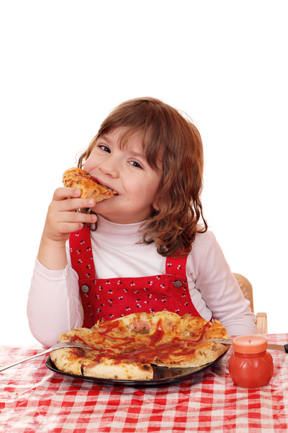 hungry little girl eat pizza - Foto, immagini