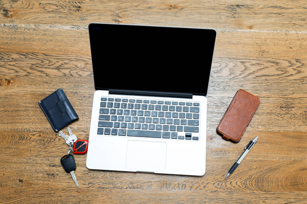 Laptop and other accessories on the desk - Zdjęcie, obraz