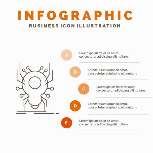 Bug, insect, spider, virus, App Infographics Template for Website and Presentation. Line Gray icon with Orange infographic style vector illustration - Vector, Image