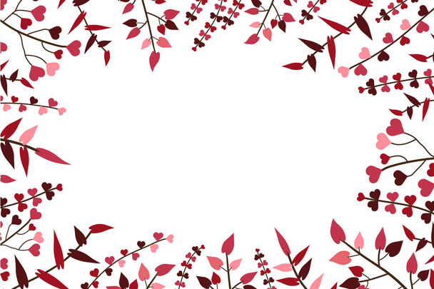 ハート形の葉枝フレーム、フラット スタイルの植物パターンでタイポグラフィ ポスター。ベクトル図では、女性の日、母の日、グリーティング カード、招待状、セール flayers 設計の背景 - ベクター画像