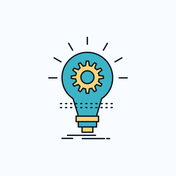 Glühbirne, entwickeln, Idee, Innovation, Licht flach Symbol. grüne und gelbe Schilder und Symbole für Webseiten und mobile Anwendungen. Vektorillustration - Vektor, Bild