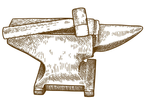 Vektor antik metszet rajz ábrán látható Üllő és kalapács elszigetelt fehér background - Vektor, kép