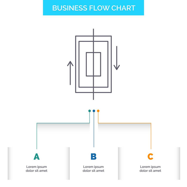 Sync, synchronisatie, gegevens, telefoon, smartphone Business Flow Chart Design met 3 stappen. Regel voor presentatie achtergrond pictogrammalplaatje plaats voor tekst - Vector, afbeelding