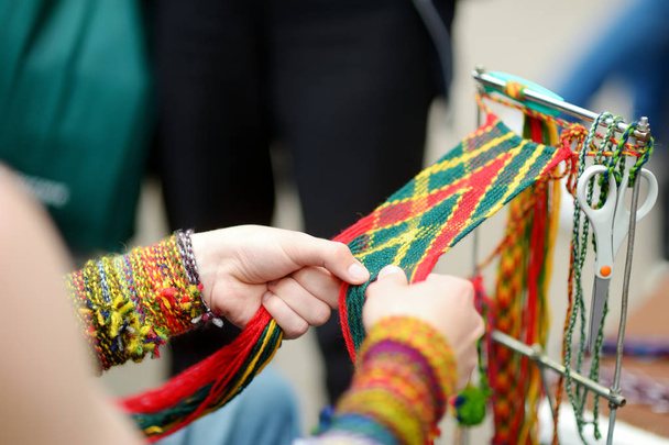 Details of traditional colorful Lithuanian weave - Φωτογραφία, εικόνα