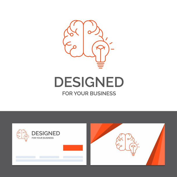 Modelo de logotipo do negócio para ideia, negócio, cérebro, mente, lâmpada. Cartões de visita laranja com modelo de logotipo da marca
 - Vetor, Imagem