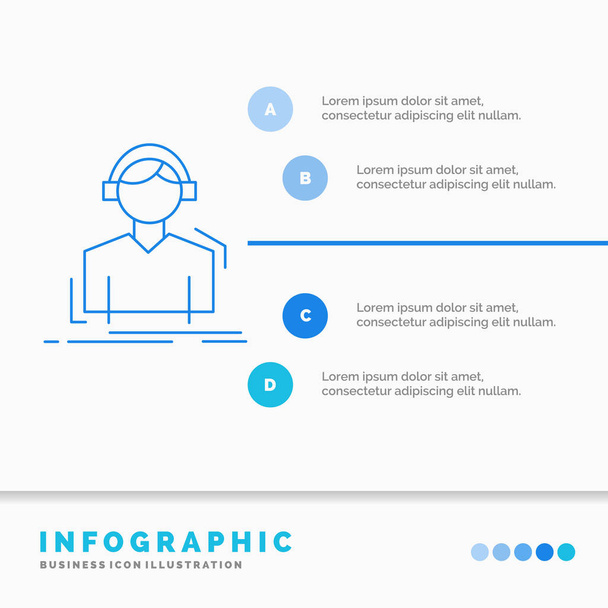 Engineer, headphones, listen, meloman, music Infographics Template for Website and Presentation. Line Blue icon infographic style vector illustration - Vector, Image