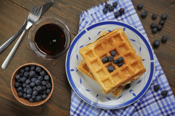 Waffles and blueberries - Фото, зображення
