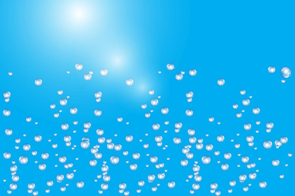 Bubbels onderwater textuur geïsoleerd op blauwe achtergrond. Koolzuurhoudende sparkles in water, zee, Oceaan. Onderzeese vectorillustratie. - Vector, afbeelding