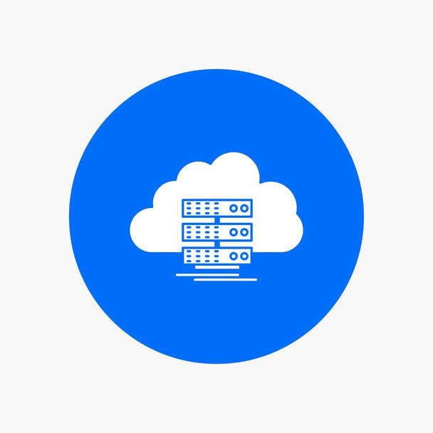 cloud, storage, computing, data, flow White Glyph Icon in Circle (en inglés). Ilustración del botón vectorial
 - Vector, Imagen