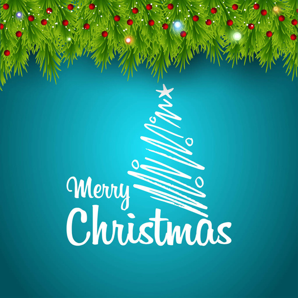 Merry Christmas green leaves background - Vector, Image