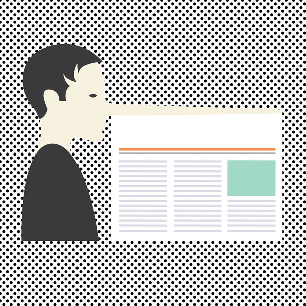 Дизайн бизнес-концепция Пустая копия текста для веб-баннеров рекламные материалы макет шаблон Человек с очень длинным носом, как Пиноккио пустая газета прилагается
 - Вектор,изображение