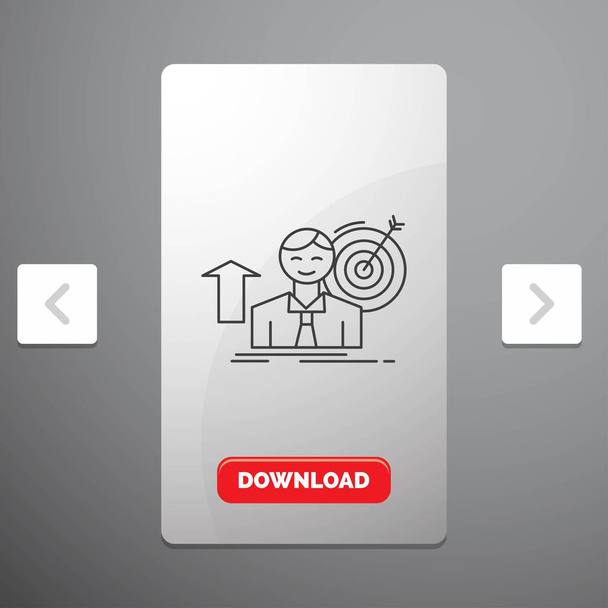 succes, gebruiker, target, bereiken, groei lijn pictogram in Carousal paginering Slider Design & rode knop downloaden - Vector, afbeelding