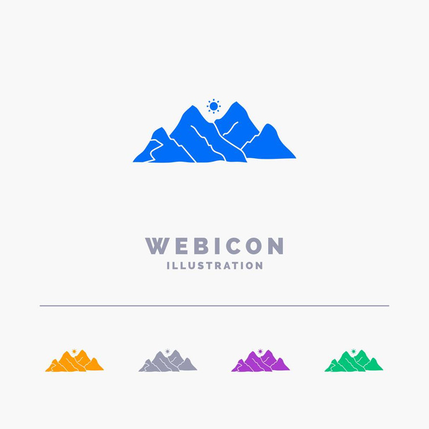 Mountain, krajina, kopce, příroda, scénu 5 barva glyf ikonu šablony izolované na bílém. Vektorové ilustrace - Vektor, obrázek