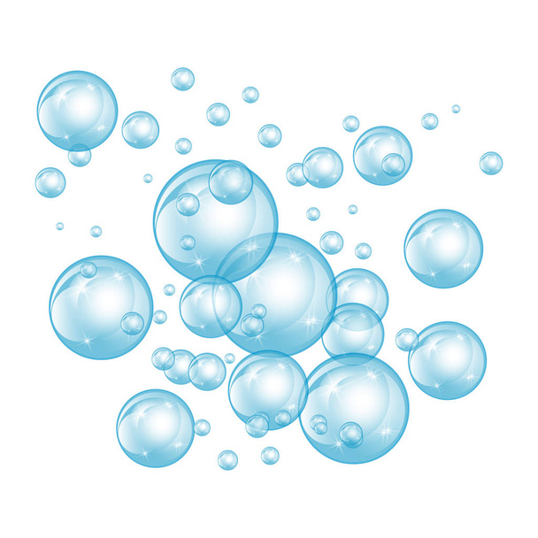 Blasen unter Wasser Textur isoliert auf weißem Hintergrund. sprudelnd funkelt es im Wasser, Meer, Ozean. Unterwasser-Vektorillustration. - Vektor, Bild