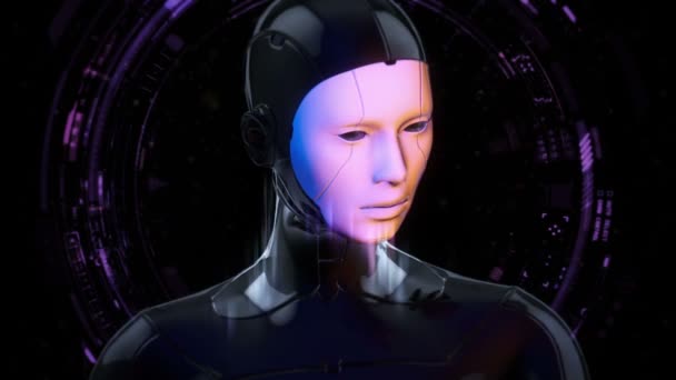Cyborg Girl With Blue Eyes - Futuristic Style - Digital Artwork - Footage, Video