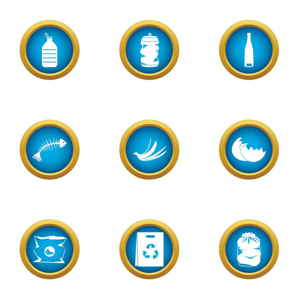 Production garbage icons set, flat style - Vector, Image