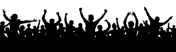 Cheerful people having fun celebrating. Cheers joy of victory. Group of friends, youth. Crowd of fun people on party, holiday. Applause people hands up. Silhouette Vector Illustration - Vector, Image