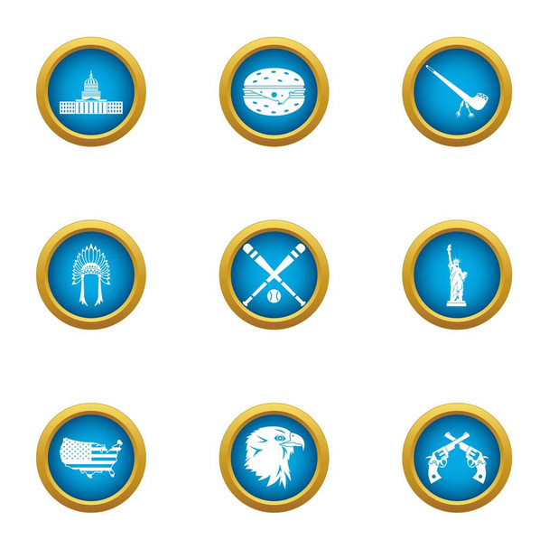 Country border icons set, flat style - Вектор,изображение